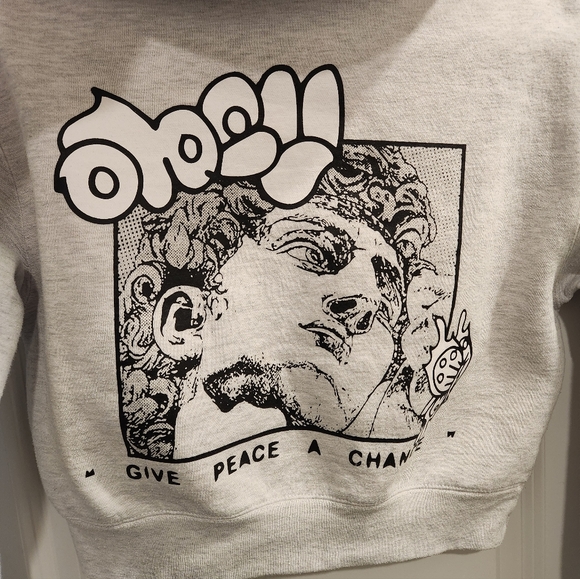 Obey Axel Give Peace Grey Crop Zip Hoodie Graphic Embroidered Edgy Sz Small - Picture 11 of 11